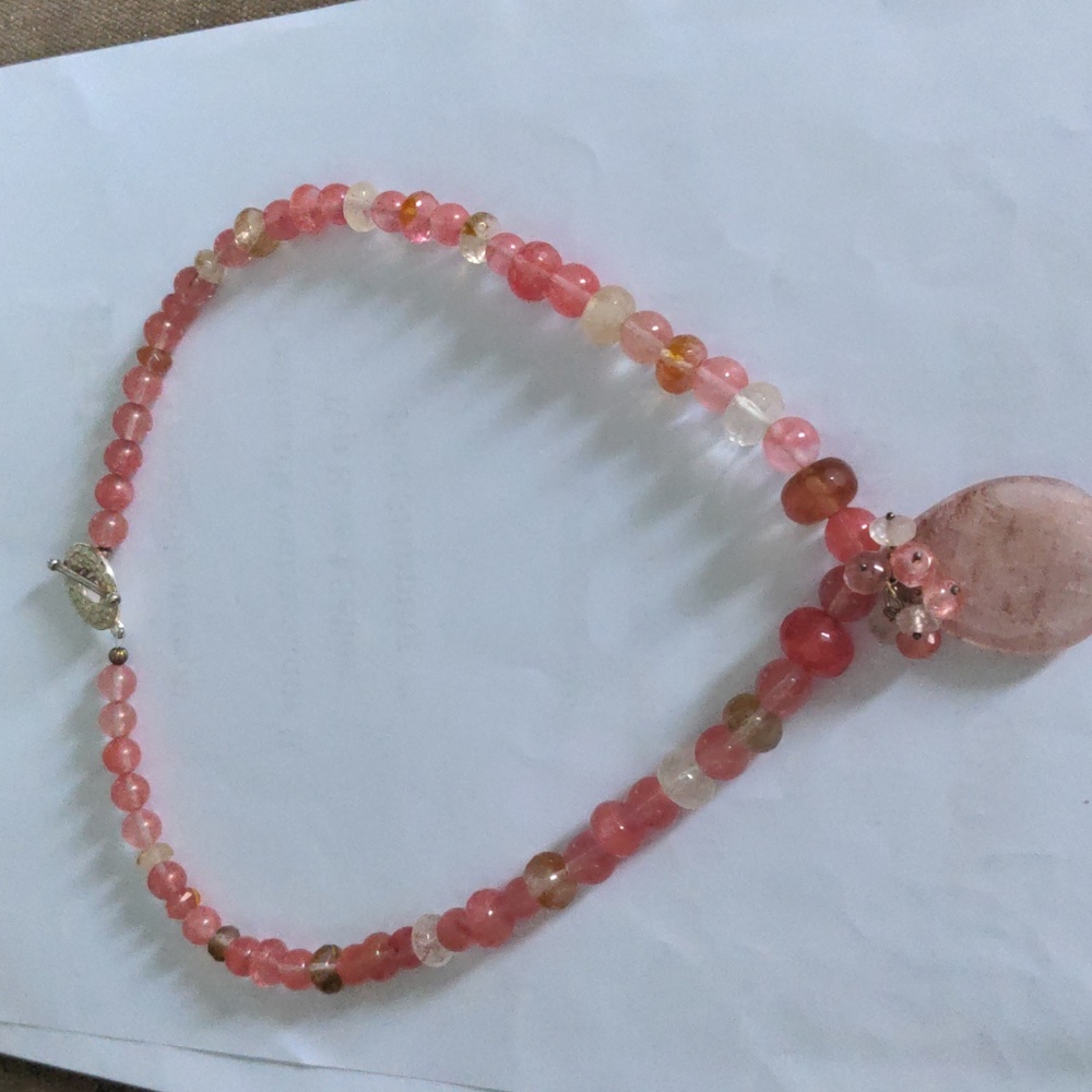 New Pink Cherry Quartz Beaded Peny Necklace, Pastel, Party, Dressy